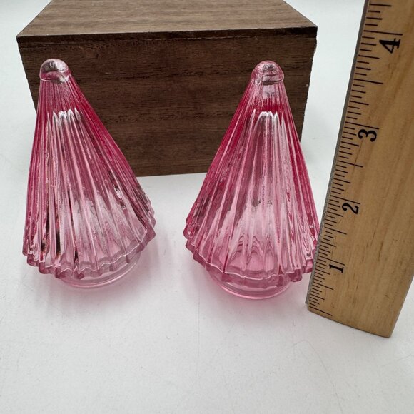 Pink glass Christmas trees rigged surface set of two small - Picture 9 of 10